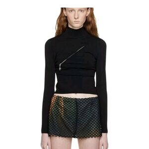 Miaou Black Asymmetrical Zip Cutout Turtleneck Sweater Y2K